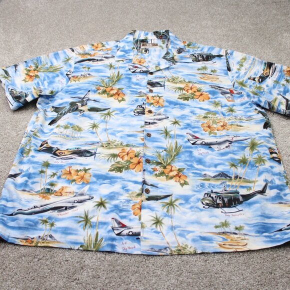 Kalaheo Hawaiian Shirt Mens XL Blue S/S WWII Bombers Fighters Planes Made in USA - Picture 2 of 14